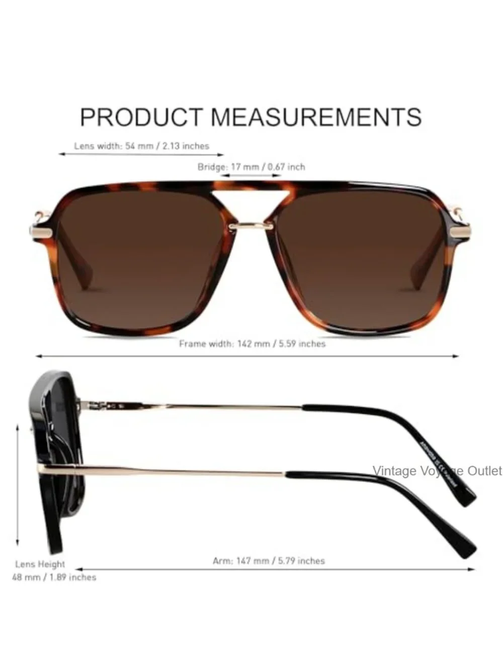 Polarized Square Aviator Sunglasses UV400 Retro Double Bridge Plastic Frame